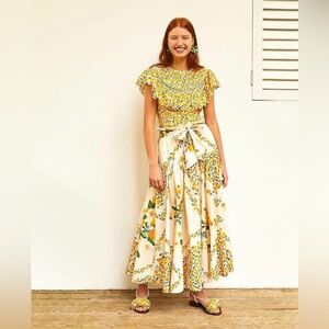 Farm Rio "Off-White Cashew" Printed Midi Skirt Size Small